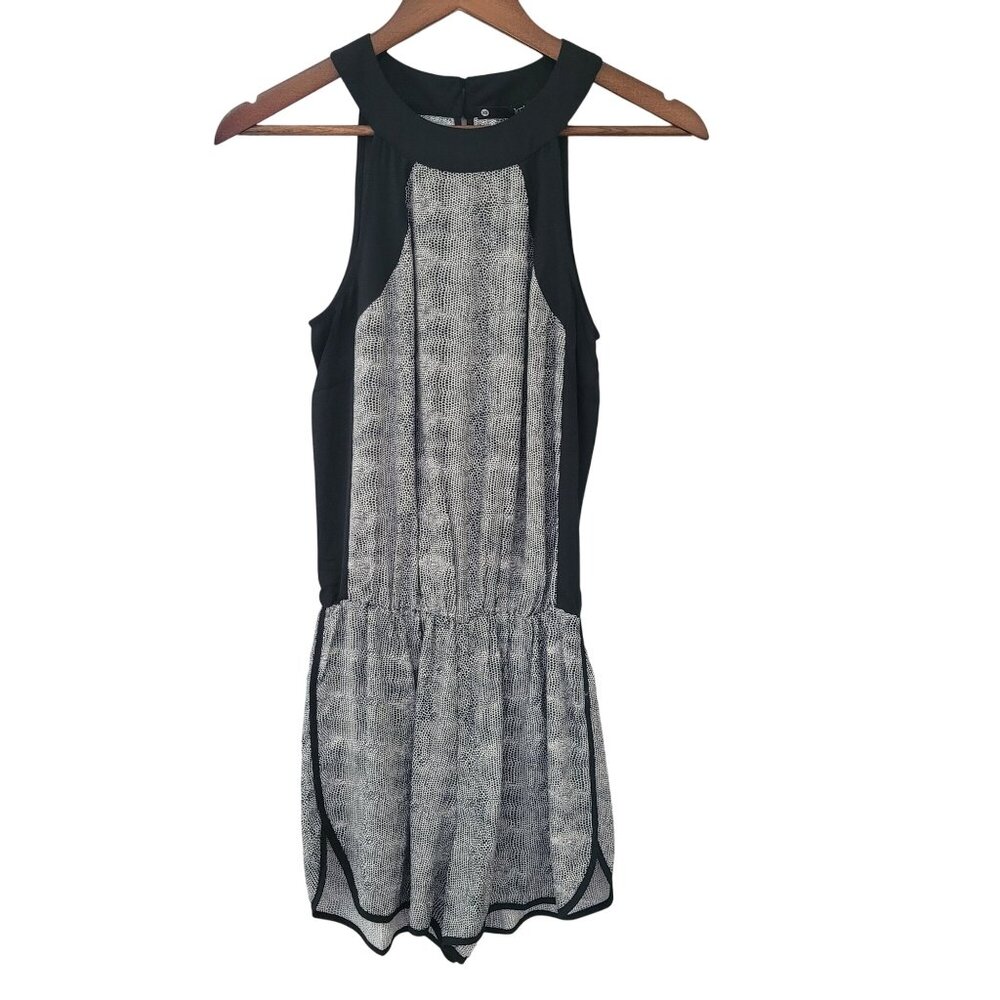 Revolve Krisa Sleeveless Drop Waist Dotted Patern Romper Size XS Black White NWT